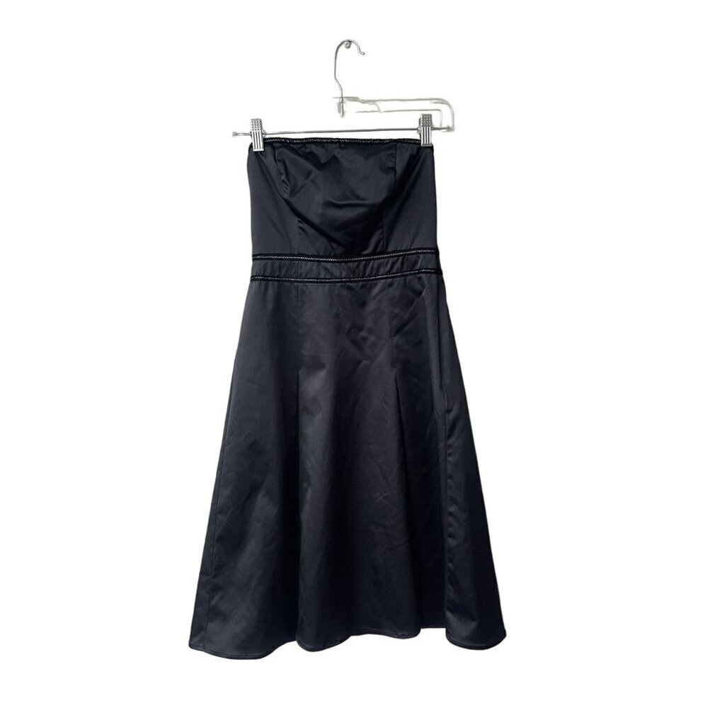 The Limited Dress A Line Midi Size 2 Strapless 90s Vintage Black Satin Cocktail